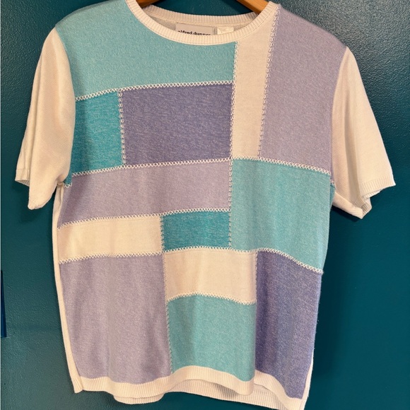 Easter Pastel Color Block Patchwork Knit Shortsleeved Top - Picture 2 of 7